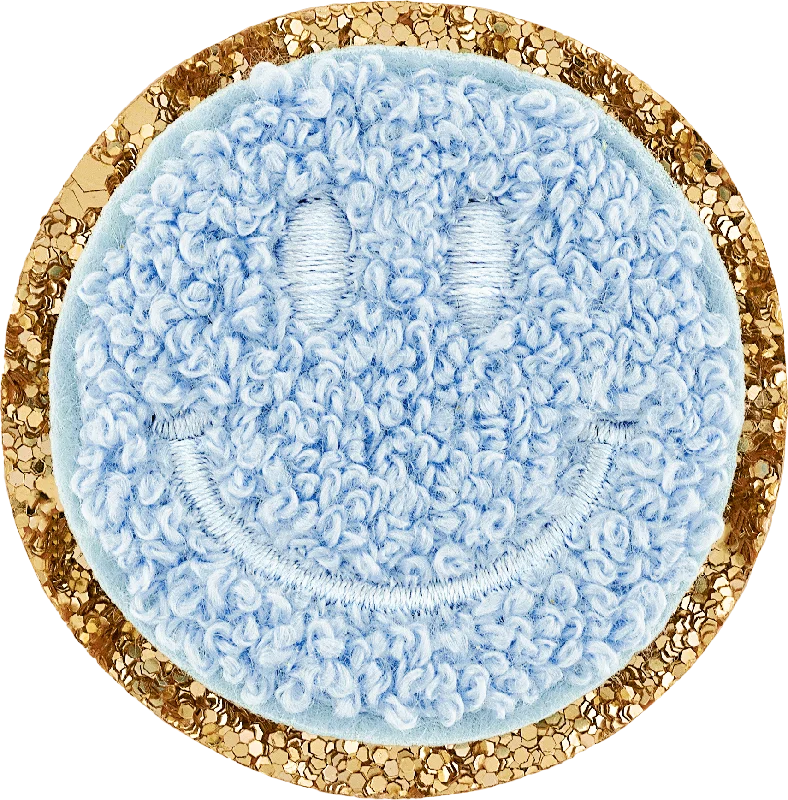 Periwinkle Glitter Varsity Smiley Face Patch