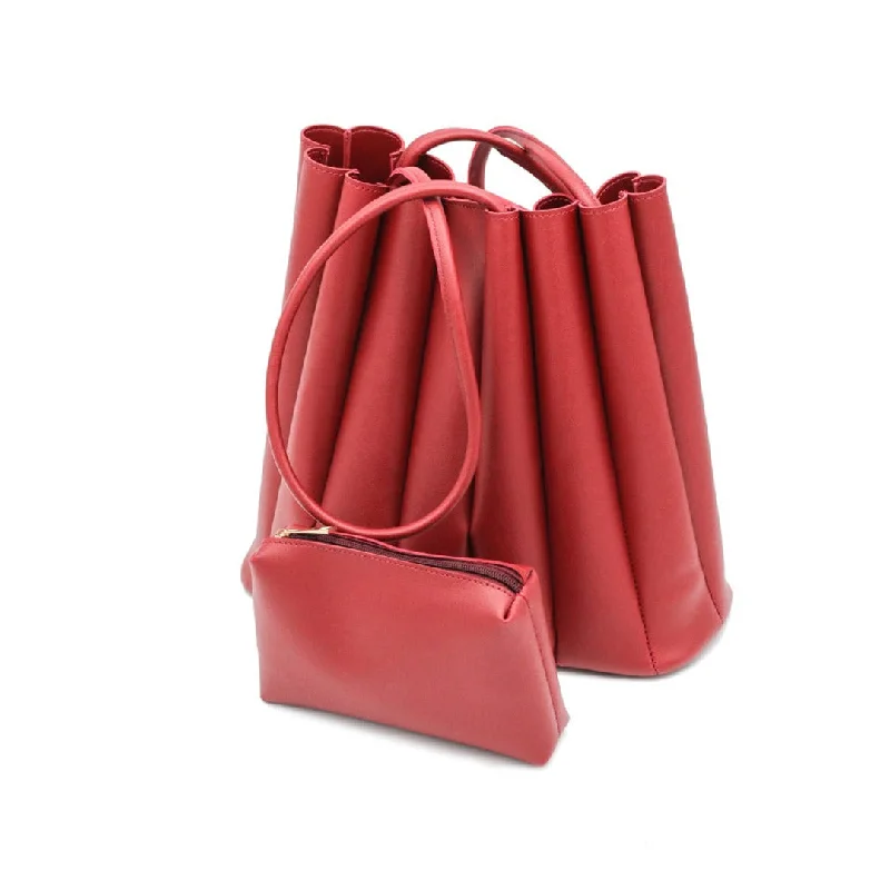 Pleated Tote Maroon