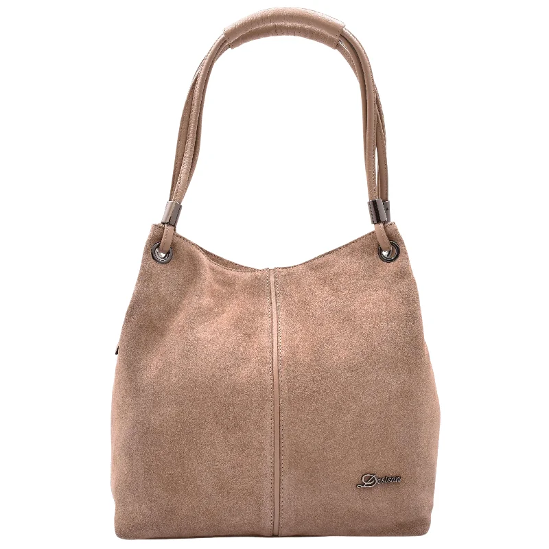 Womens Leather Suede Shoulder Bag Zip Large Taupe Hobo Audrey