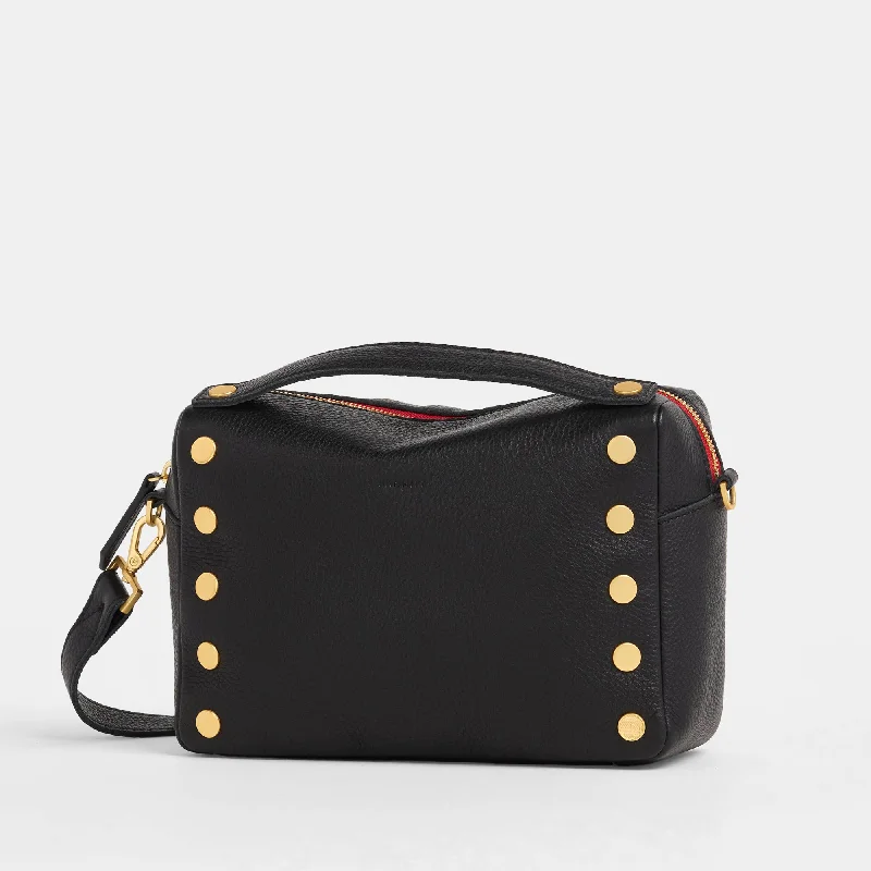 Evan Crossbody | Black/Brushed Gold Red Zip | Med